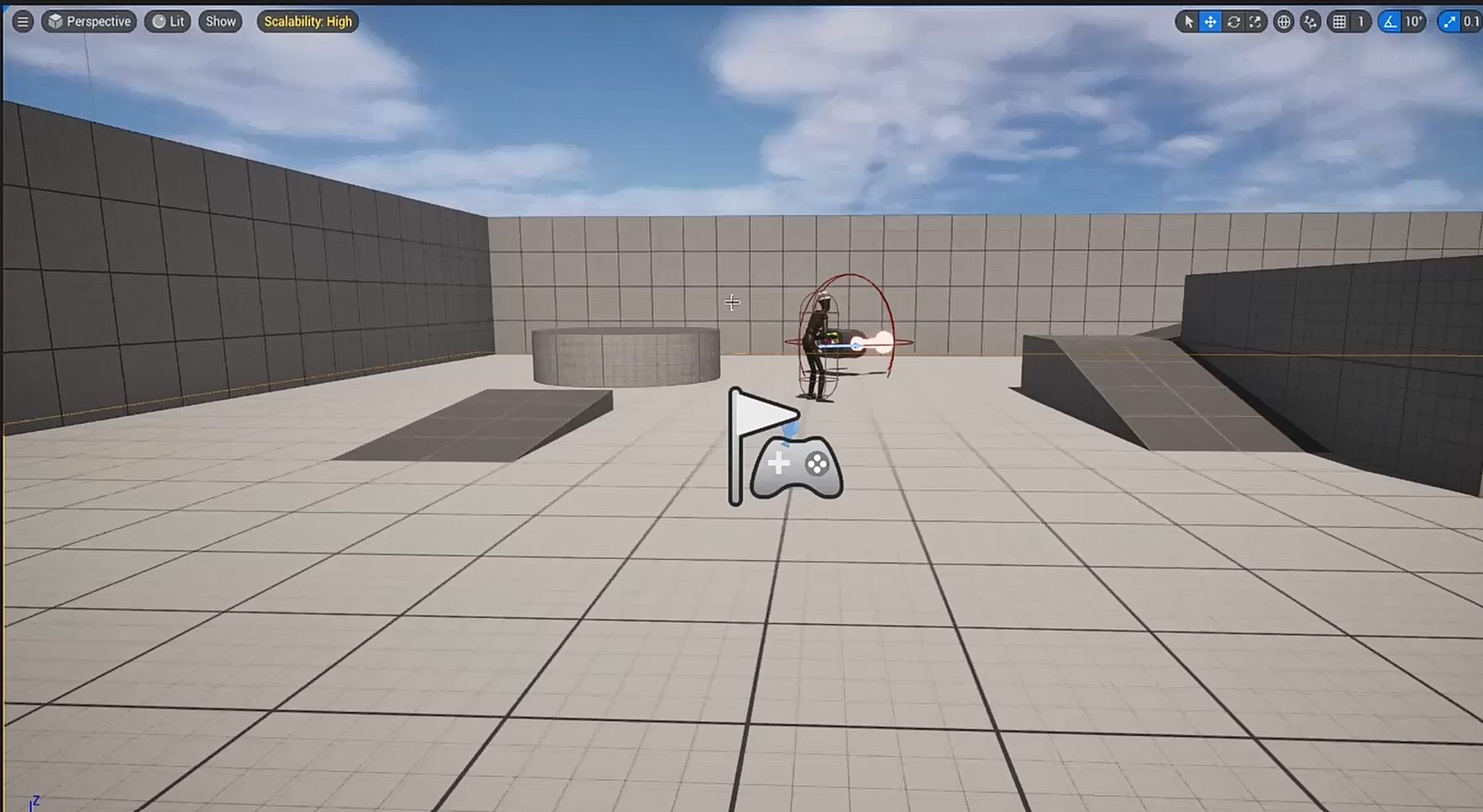 Blockout dell'ambiente con elementi di gameplay