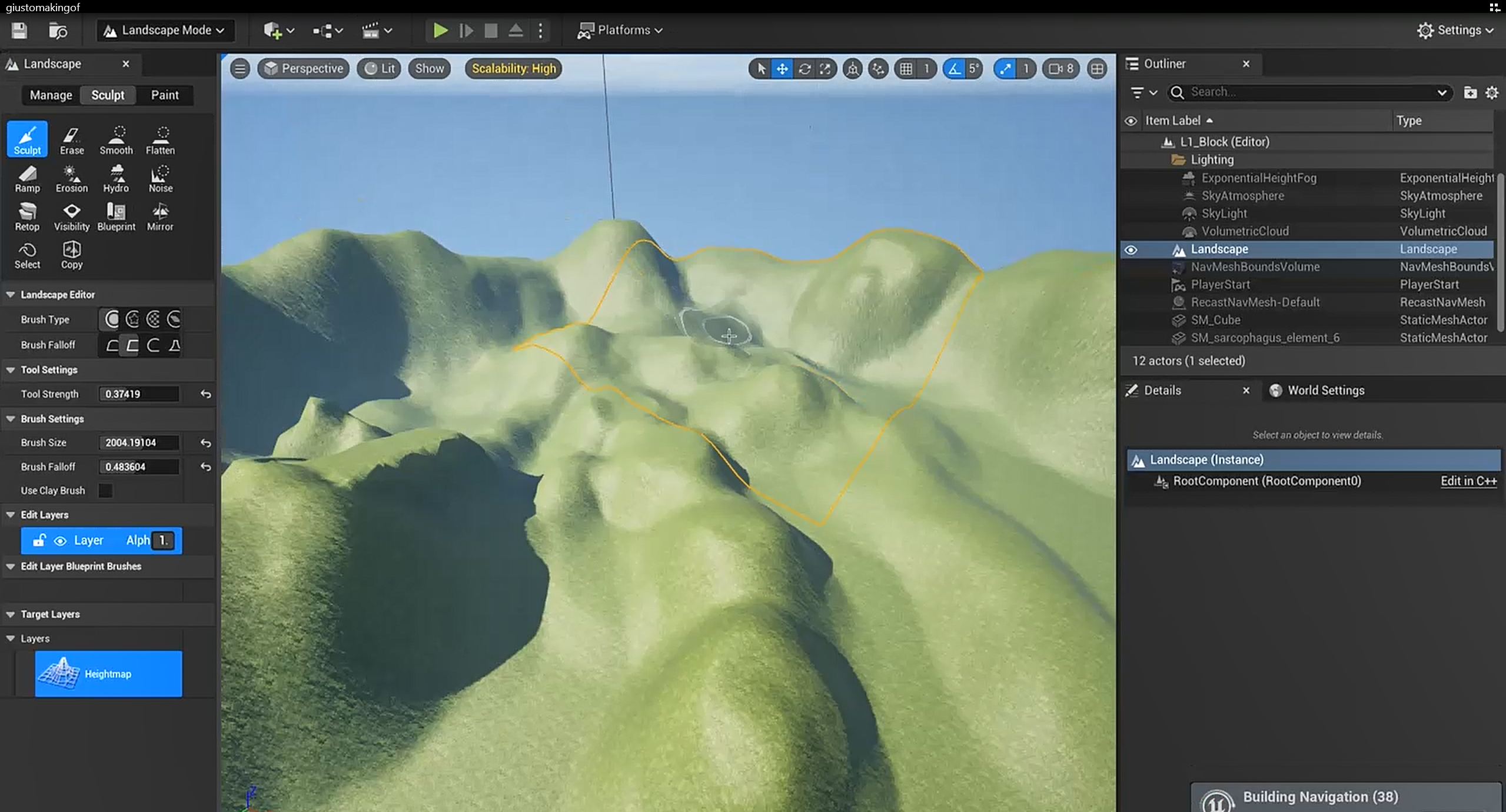 Sculpting del terreno con lo strumento Landscape