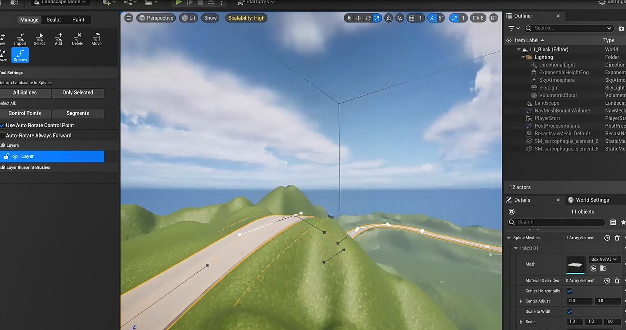 Tracciamento della strada con le Splines