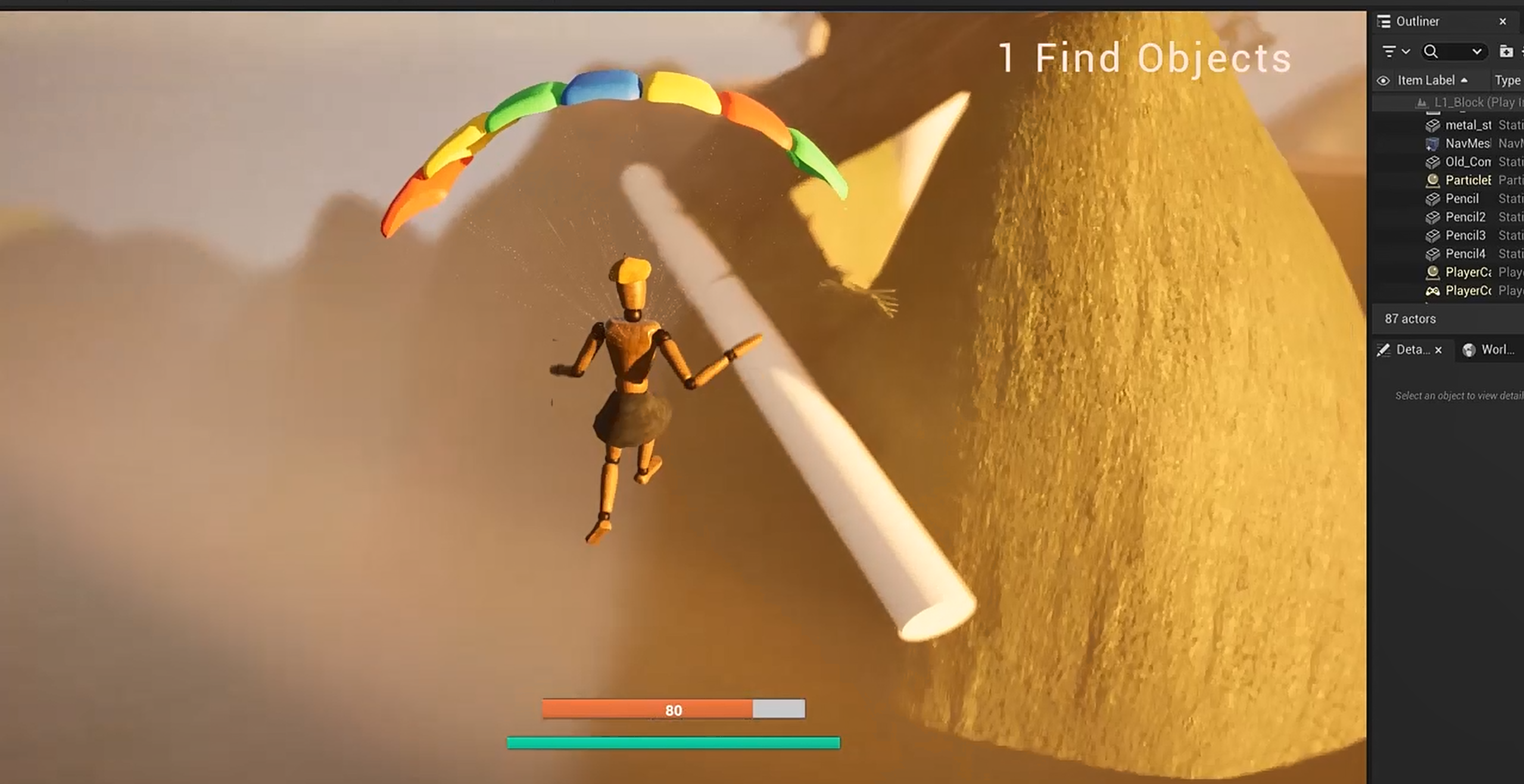 Personaggio in scena con paracadute e HUD di gioco