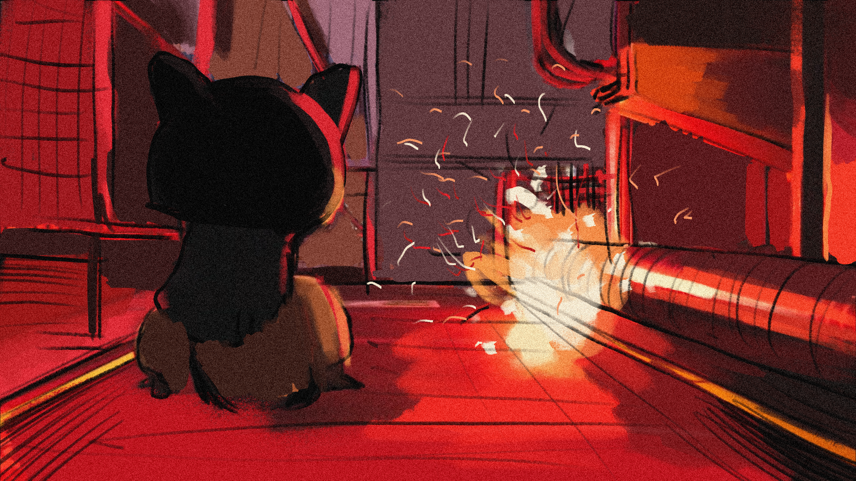 Concept art — corridoio con scintille
