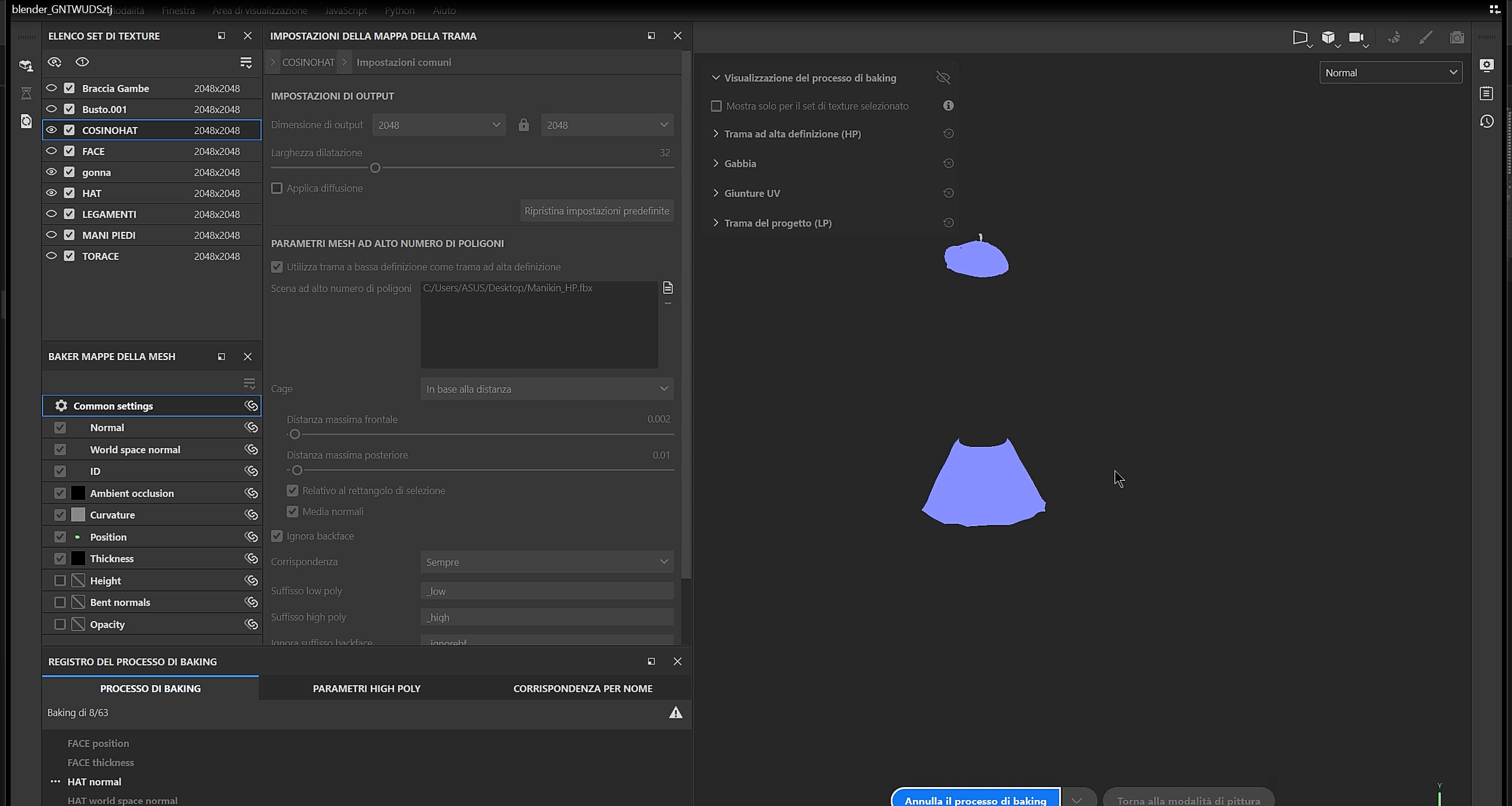 Baking isolato per set di texture