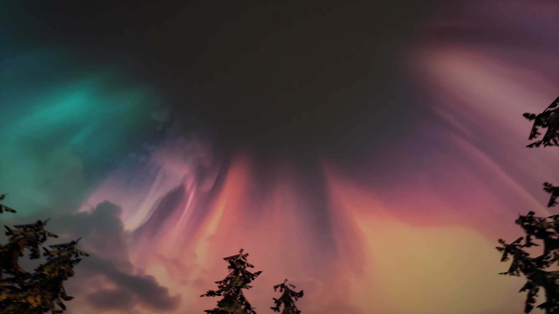 Cielo con aurora sopra l'ambientazione